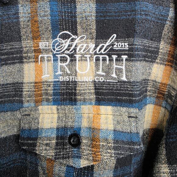 Burnside, Blue and Grey Flannel, Hard Truth Distilling Embroidered, Mens Lg - Picture 2 of 10